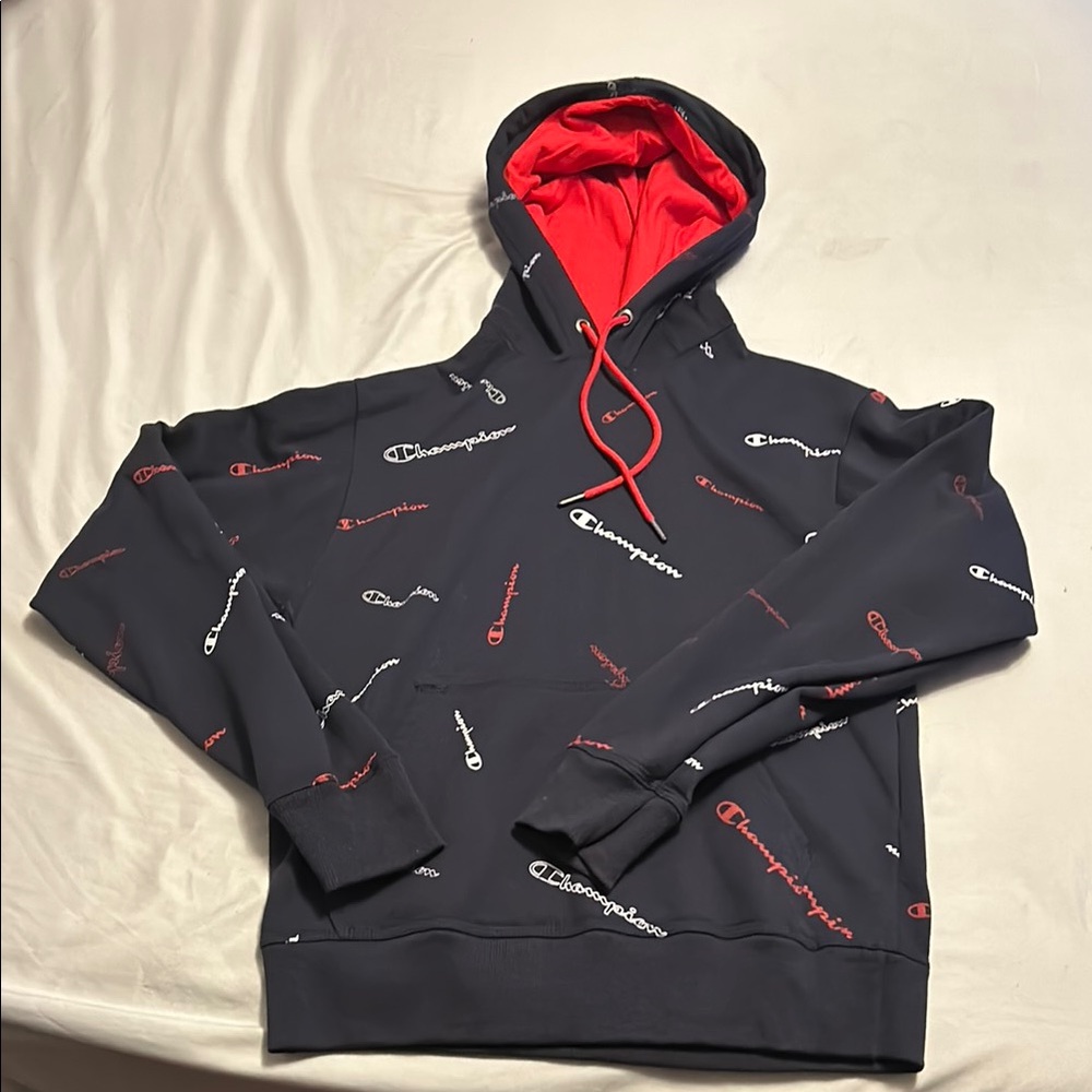 Champion Black Hoodie with Red Accents champion